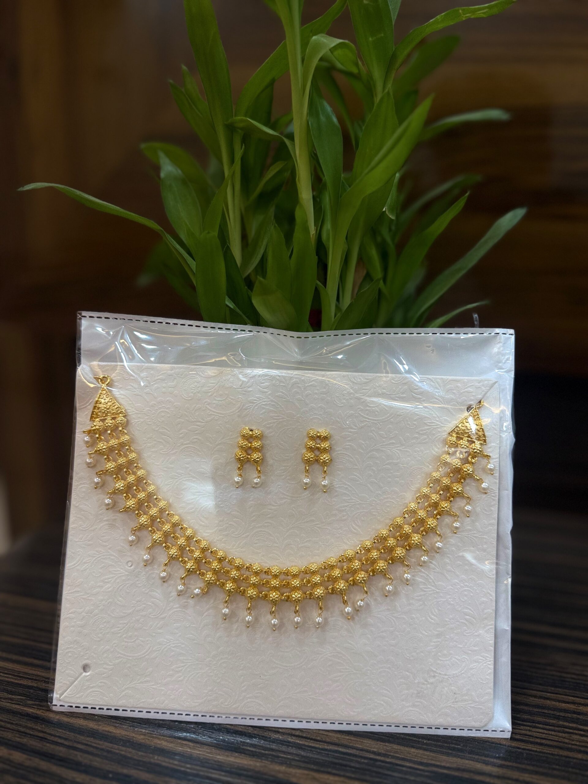 Golden Necklace Set Micro Polish (Plain Golden Design) - Image 2