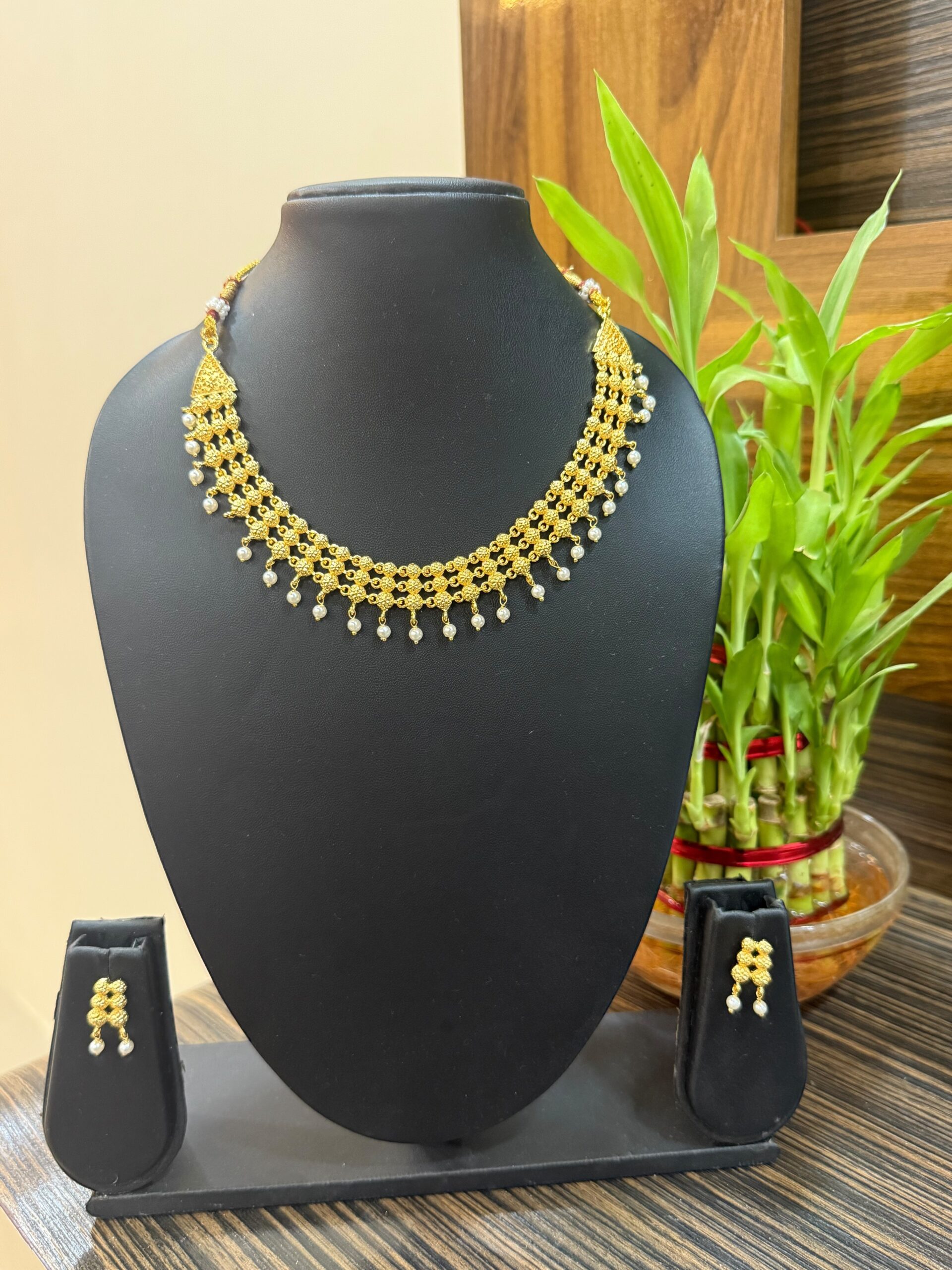 Golden Necklace Set Micro Polish (Plain Golden Design)