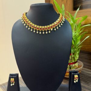 Golden Necklace Set Micro Polish (Square Design)