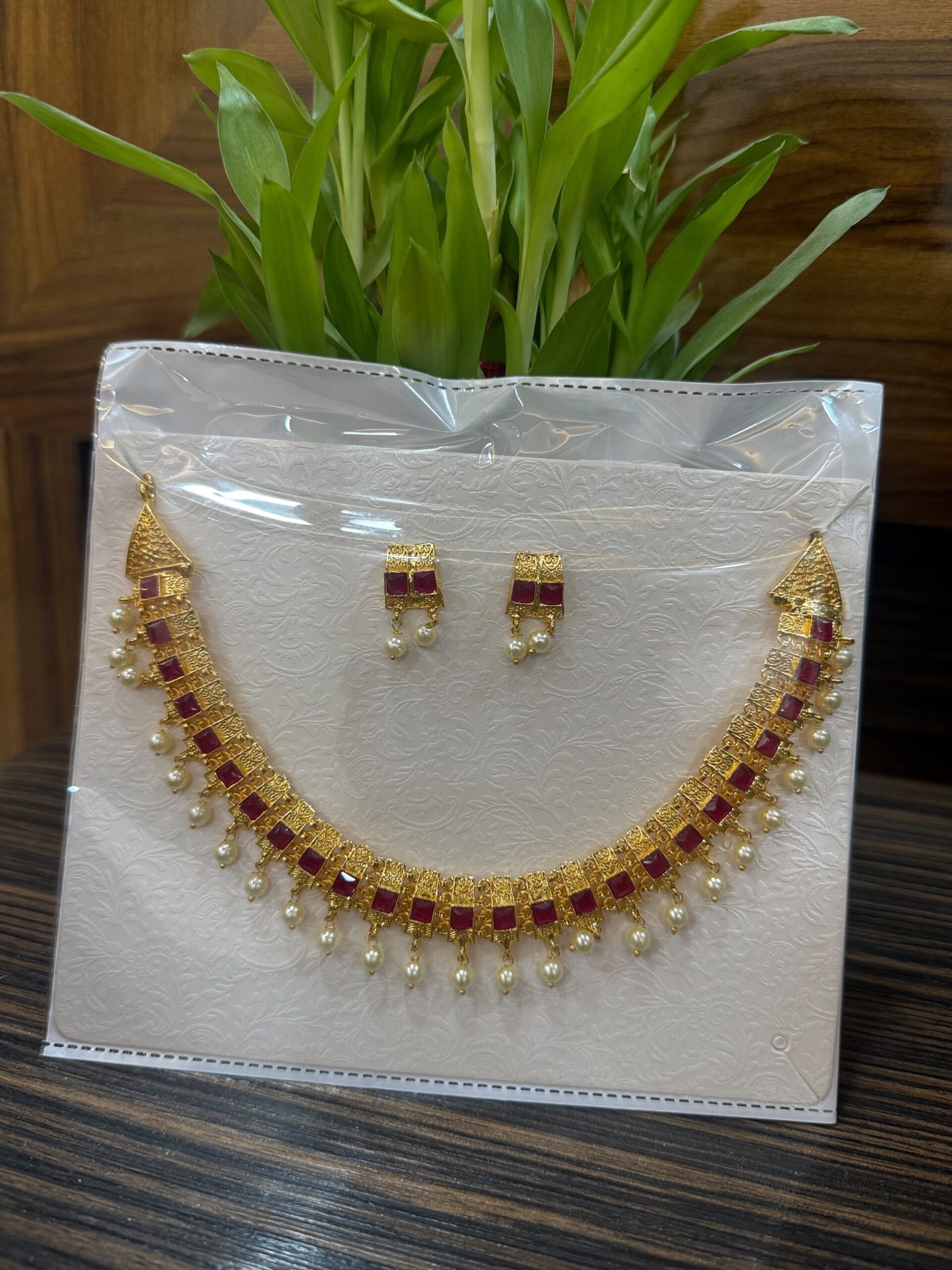 Golden Necklace Set Micro Polish (Square Design) - Image 2